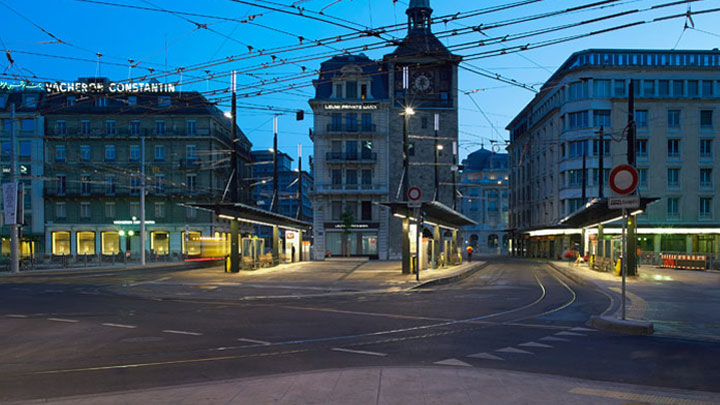 Piazza a Ginevra illuminata da Philips 