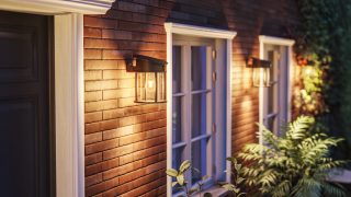 La moderna applique LED per esterni illumina l'ambiente in legno rustico, presentando soluzioni d'illuminazione efficienti e resistenti alle intemperie per facciate e portici moderni.